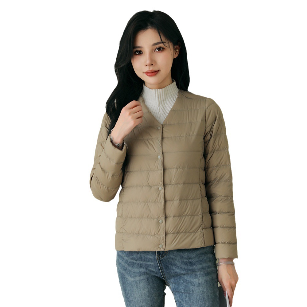 Pinghu down jacket V-neck round neck thin lightweight solid color simple white duck down women's liner lightweight down jacket