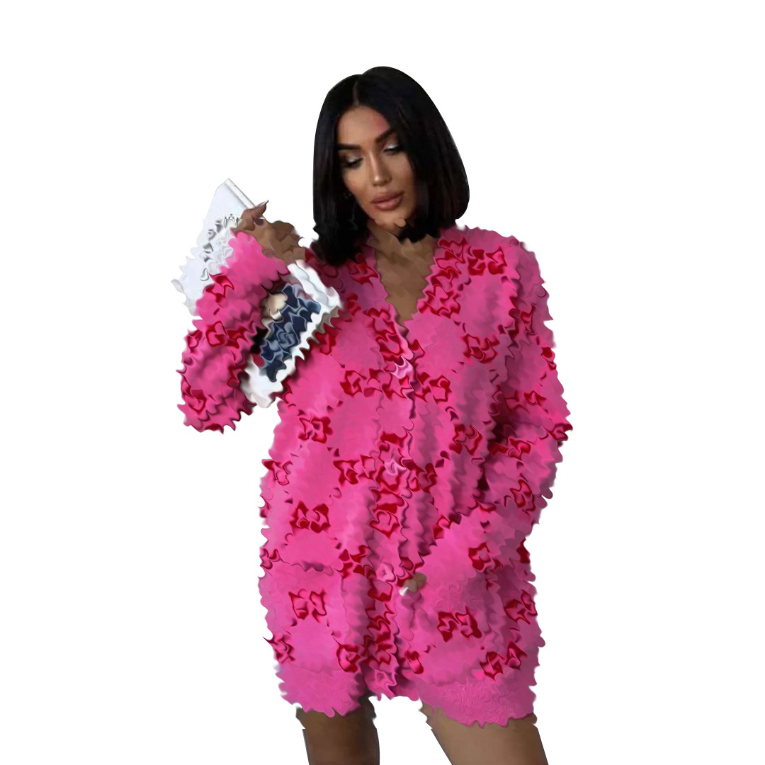Y71390 European and American cross-border women's clothing autumn and winter elegant commuter loose knitted button pocket sweater dress
