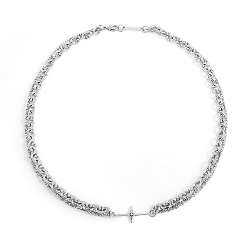 Simple Cross Double-layer Chain Stitching Necklace Men's ins Cold Style Hip-hop Distinctive Clavicle Chain Jewelry