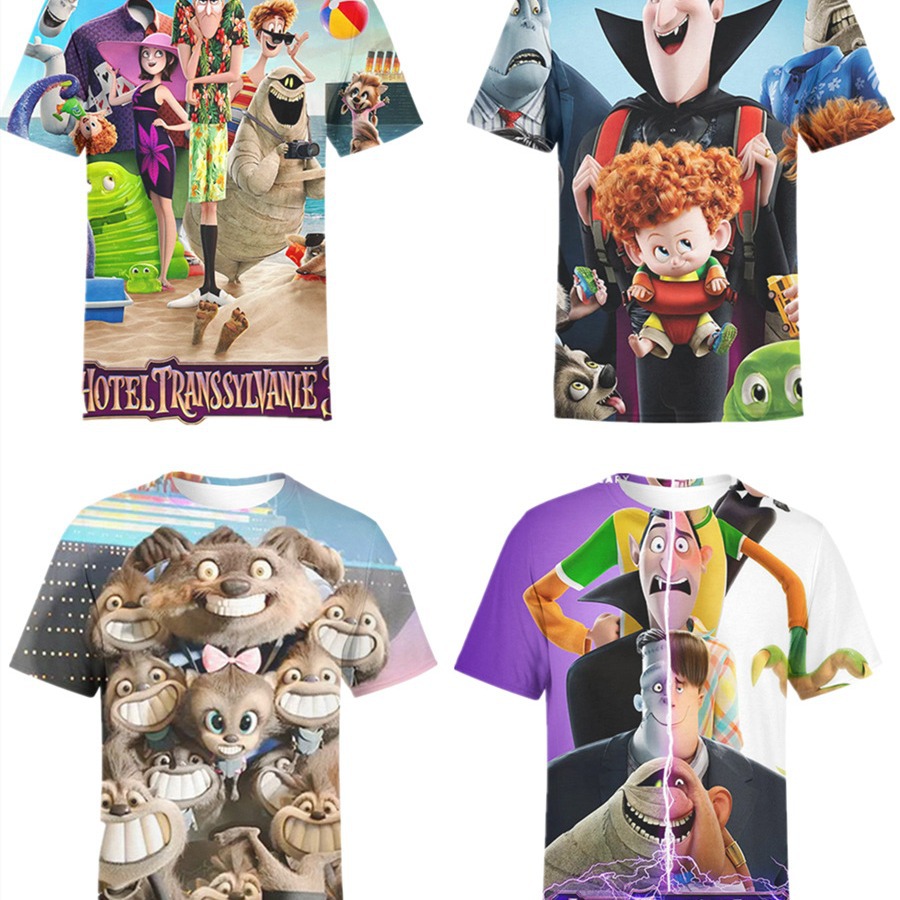 2022 new men's clothing new elf hotel cartoon series 3D digital printing casual loose T-shirt