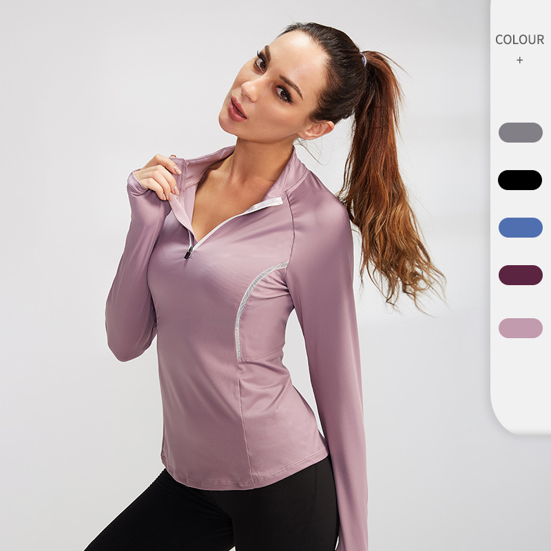 Autumn and winter women's sports long-sleeved fitness running yoga clothes high elastic tights quick-drying stand collar sweater 92506