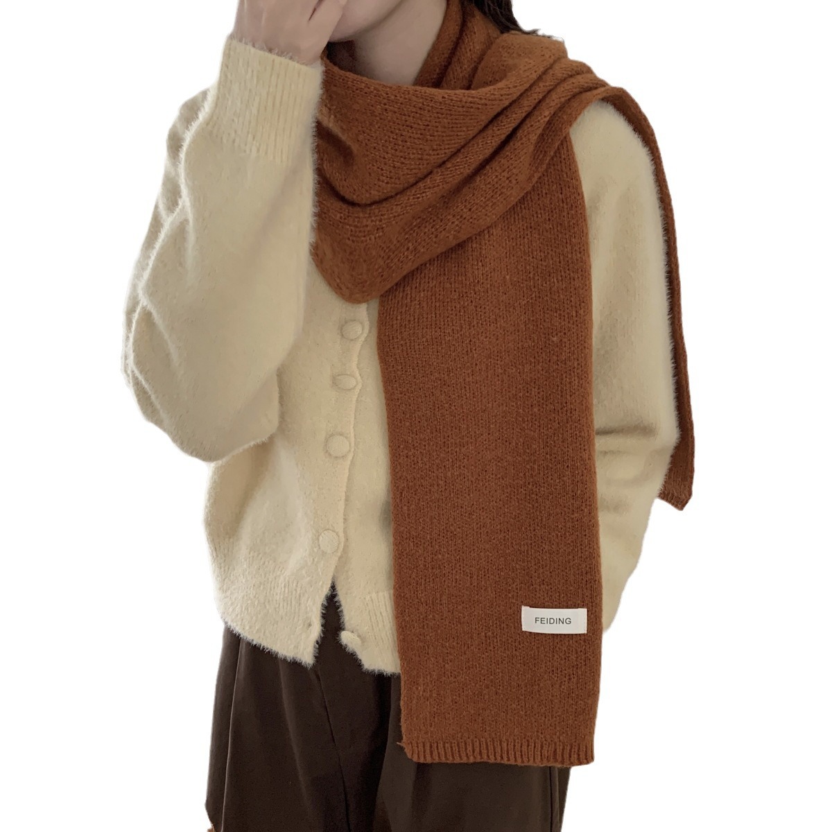 14 Color Winter Women's Scarf Solid Color Soft Waxy All-match Korean Couple Fashion Student Basic Knitted Warm Scarf
