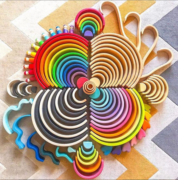 Wooden children's rainbow building blocks toys baby color cognition early childhood education stacking height 3-10 years old toys