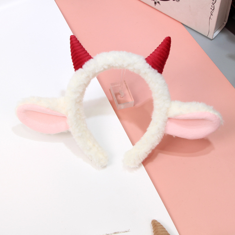 Cute little sheep horn headband plush sheep ears headband Internet celebrity photography children's holiday performance cartoon headdress cross-border