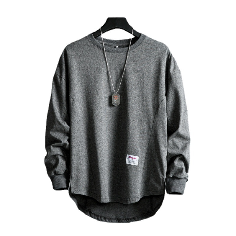 2023 Spring and Summer New Men's Long-sleeved Round Neck Solid Color T-shirt Trendy Fashion Youth Street Dance Loose Long-sleeved T-shirt