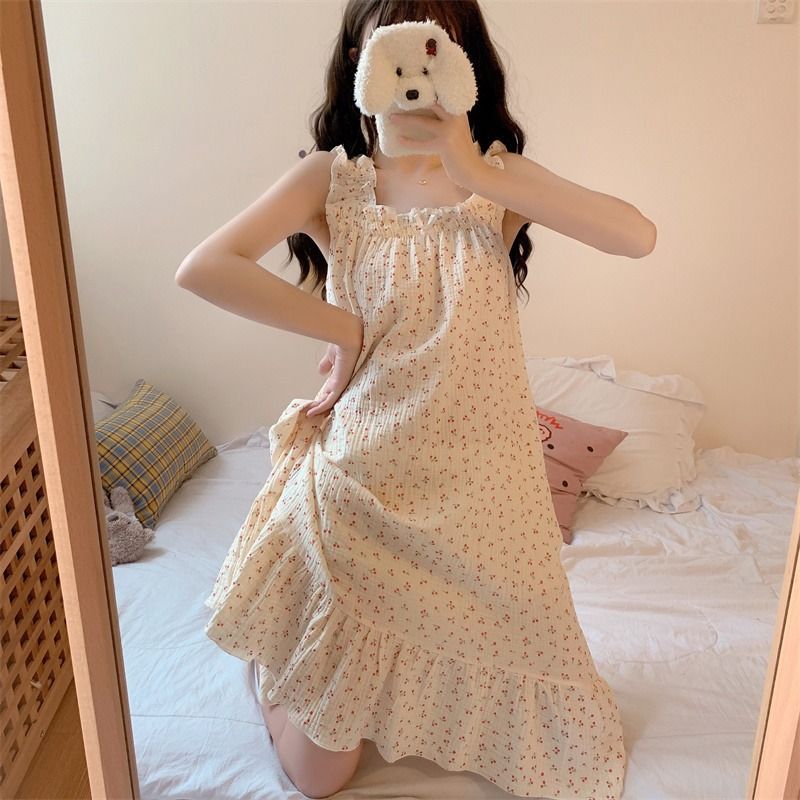 Pajamas Women's Spring and Summer Large Size Sweet Pure Desire Style ins Cute Sleeveless 2022 New Summer Sling Nightgown