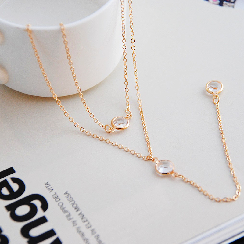 European and American cross-border jewelry fashion women's acrylic Diamond clavicle chain simple double-layer double-sided transparent rhinestone necklace