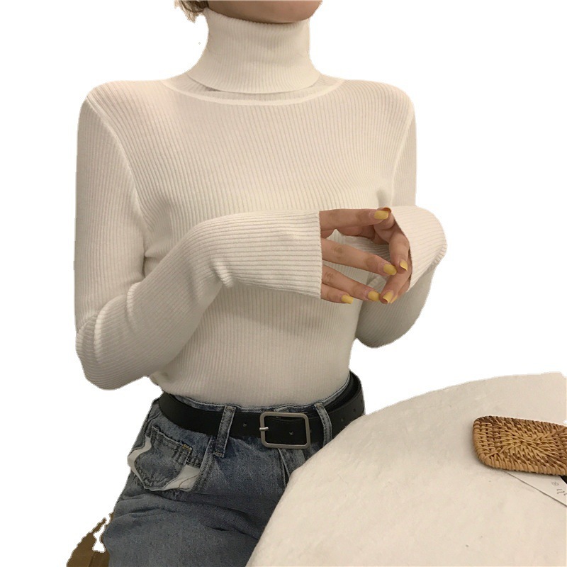 Black New High Neck Knitted Base Shirt Autumn and Winter Inner Wear Women's Sweater Slim-fit Spring and Autumn All-match Outer Wear Top Trendy