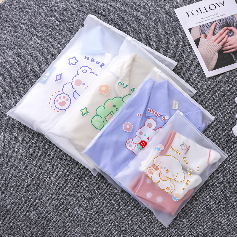 Thickened plastic packaging bag clothing travel sealed bag kindergarten clothing frosted zipper bag clothes storage bag