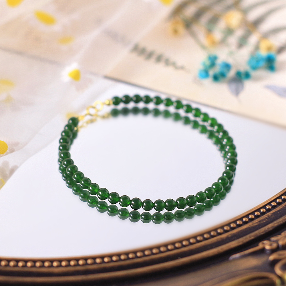 4mm Water Green Agate Chalcedony Bracelet Women's Fine Vintage Chinese Style Bracelet for Girlfriend Gift