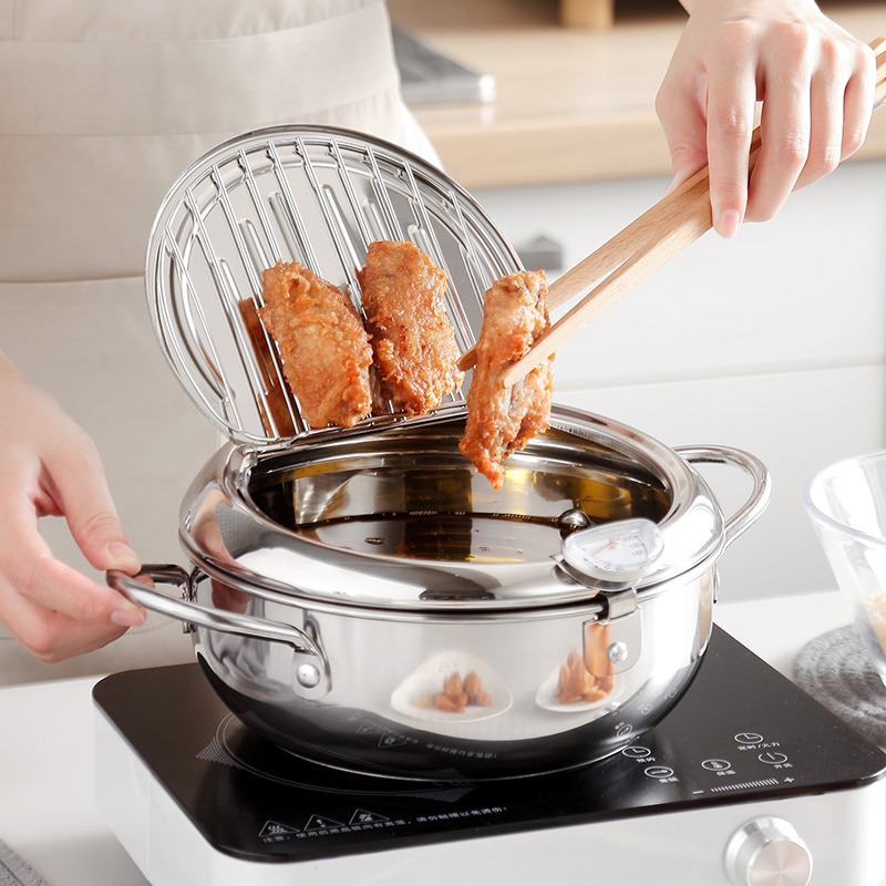 Chengze Фритюрница Tempura из нержавеющей стали 304 в японском стиле Бытовая небольшая фритюрница с контролируемой температурой и экономией топлива с ситечком