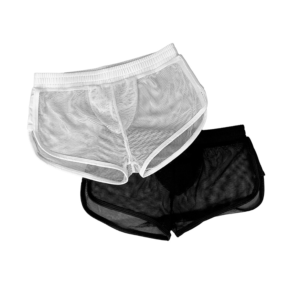 JESSBORN Men's Home Pants Mesh Side Slit Sexy Hollow Low Waist Shorts Fun Mesh Thin Pajama Pants