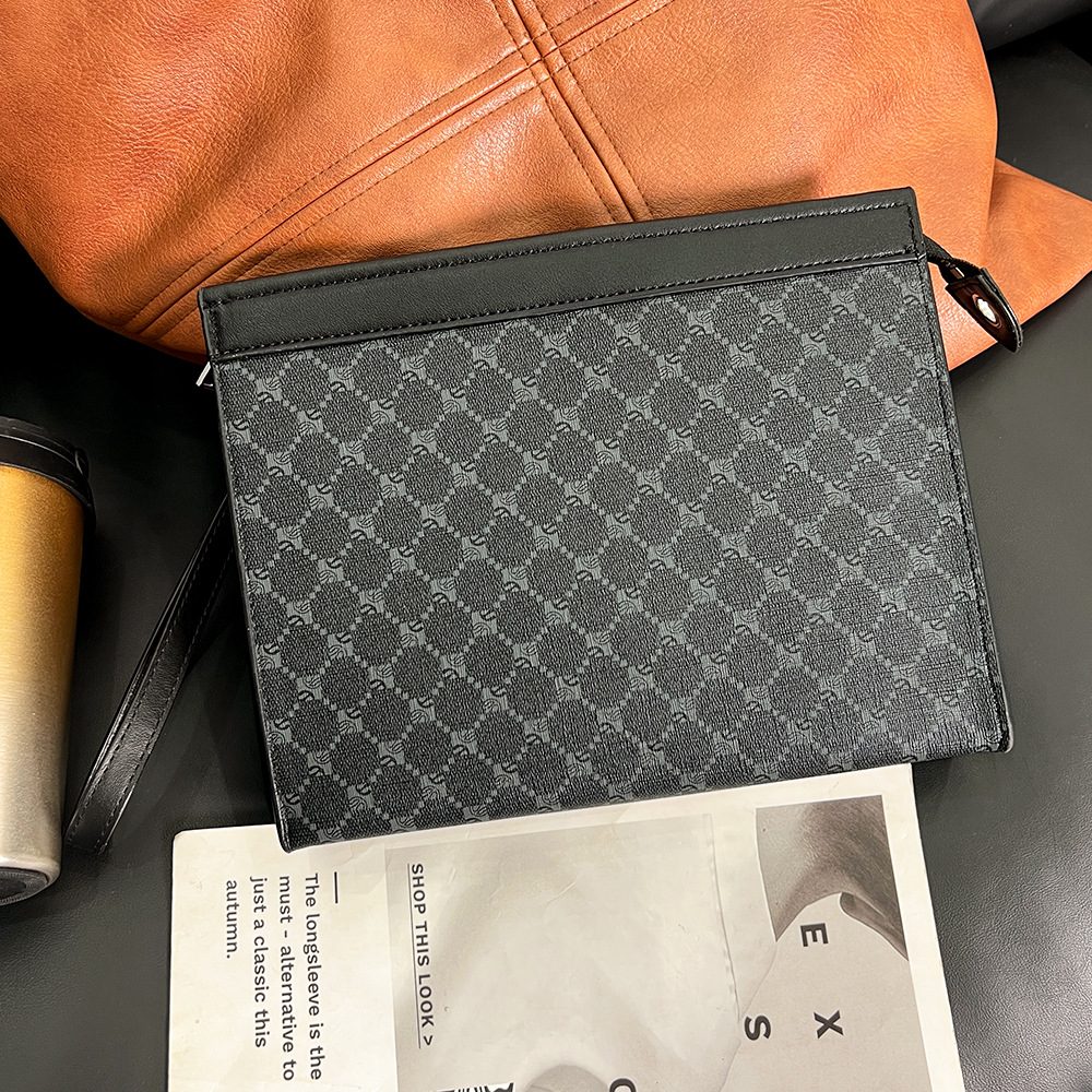 2022 New Korean Style Casual Clutch Bag Men's Plaid Wrist Bag File Bag Simple Fashionable Atmospheric Clutch Bag