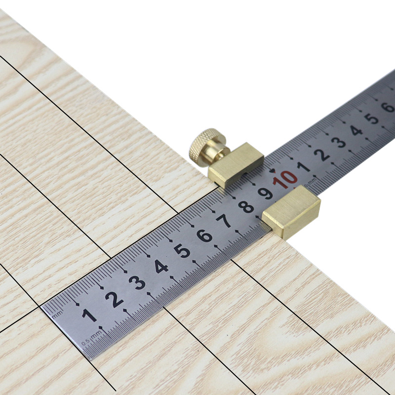 Woodworking steel ruler scriber brass limit positioning block ruler adjustment block scribing fixed stop tool