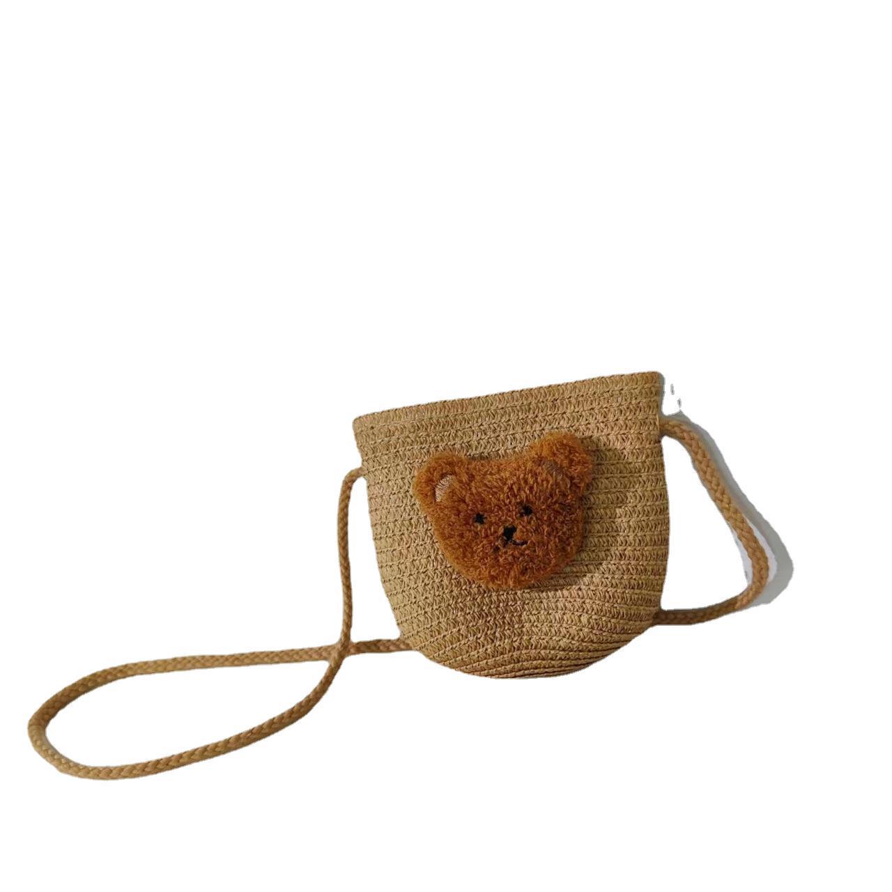 Spring childish cute matching bag with shoulder bag boy's coin purse primary school student straw bag bear bag wholesale