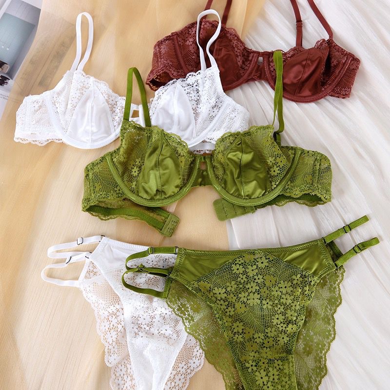 French Sexy Lingerie Ultra-Thin Satin Lace Lingerie Set Big Chest Small Chest Anti-Sagging Girl Bra 