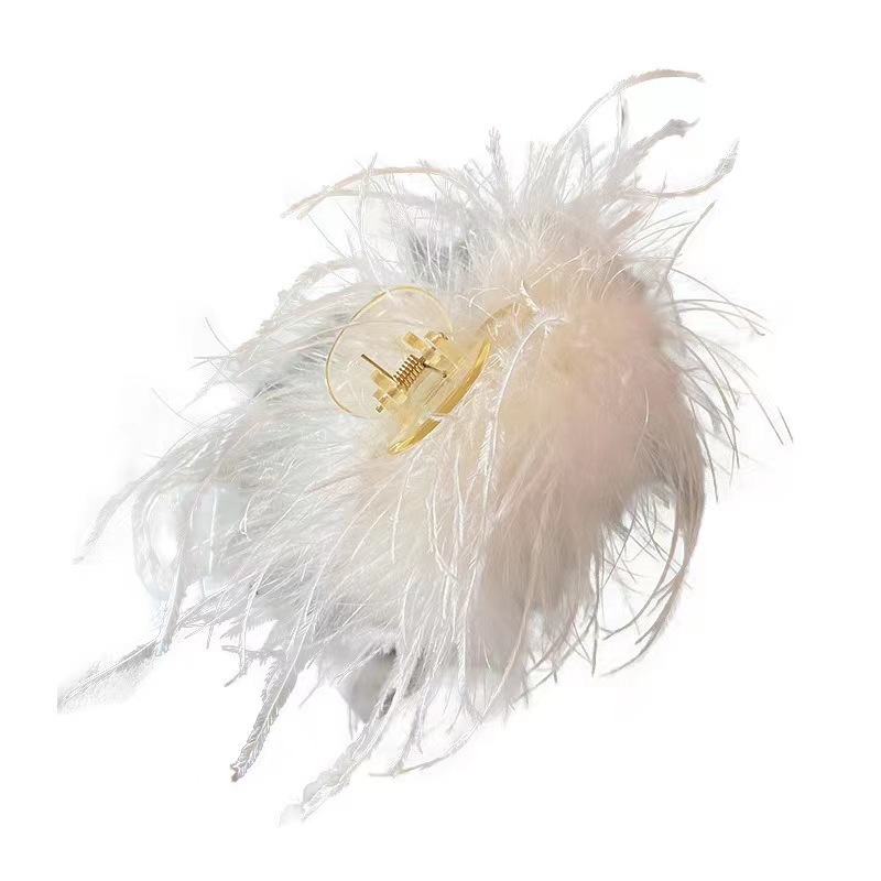 High-grade Long Ostrich Hair Clip Mori Style Immortal Beauty Back of Head Temperament Clip Hair Clip Shark Clip Hair Accessories Headdress