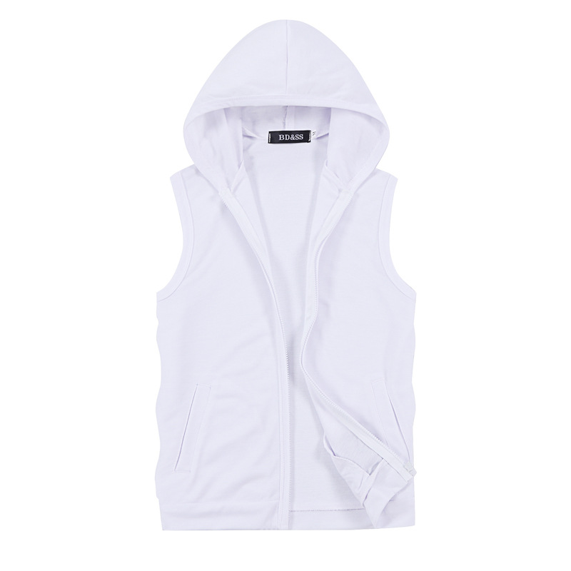 2022 summer Foreign trade new men's sleeveless hooded T-shirt leisure sports solid color vest