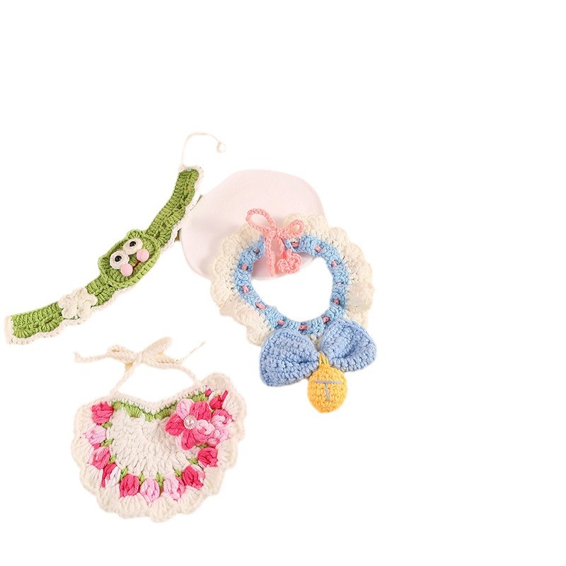 in stock cute pet scarf handmade diy knitted cat collar small dog decorative saliva towel factory wholesale
