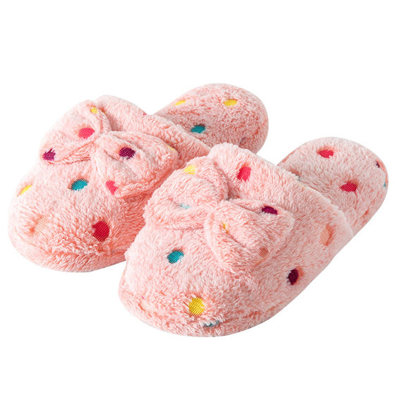 Bowknot Winter Women Baotou Japanese and Korean Style Sweet Girl Wood Floor Home Warm Cotton Slippers