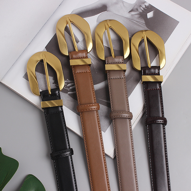 Belt Women's Design Sense Gold Buckle Korean ins-style Cowhide Coat Waist Seal Suit Outer Belt Belt