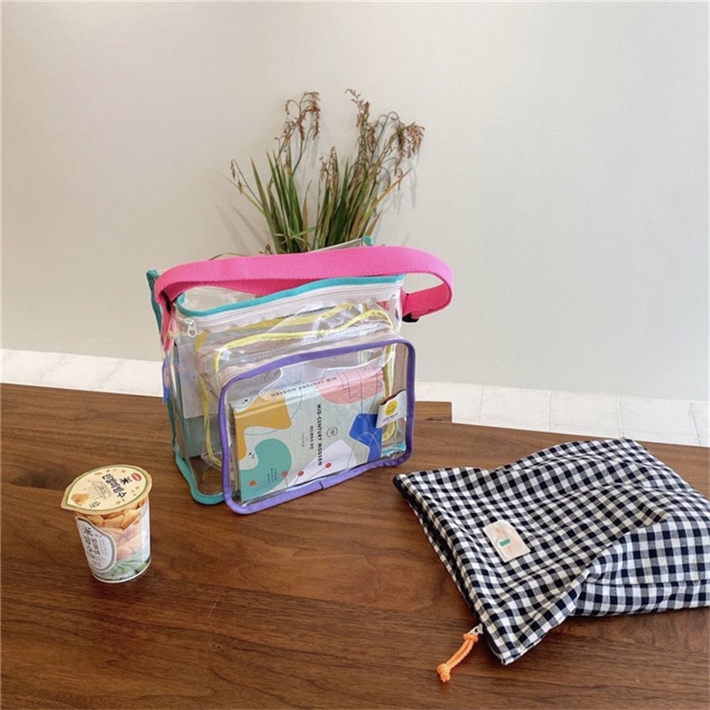 ins Korean style color matching transparent bag Street shooting outdoor snack toy out shoulder swimming backpack beach bag