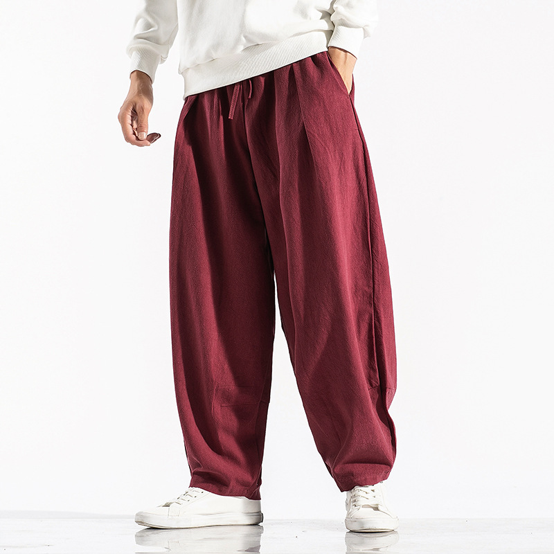 Spring and summer 2021 Men's cotton and linen casual pants loose wide leg Harlan large size Chinese style men's pants wholesale