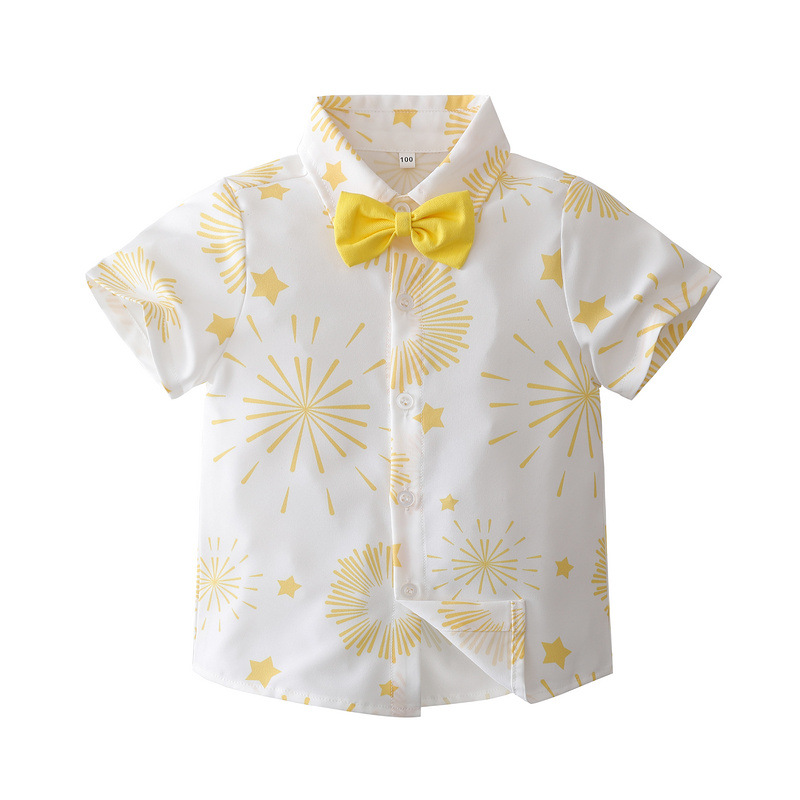 Boy's Gentleman's Strap Dress Summer Clothing Korean Children's Clothing 2023 Summer Short-sleeved Fireworks Shirt Children's Foreign Trade Clothing