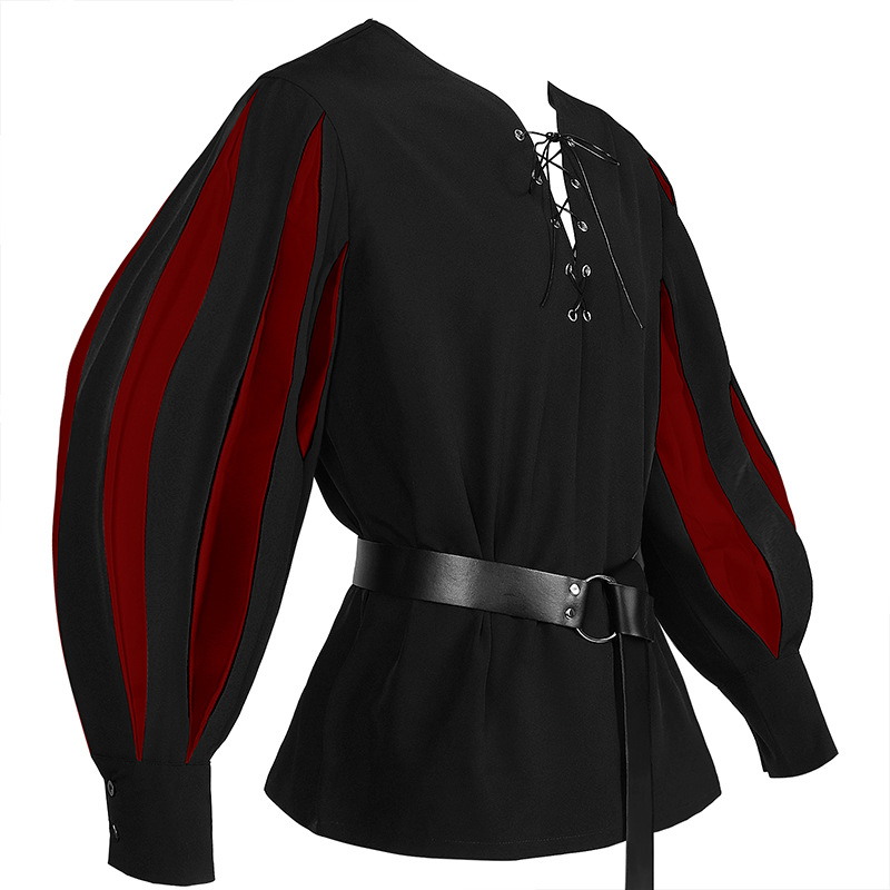 2023 new Victorian European and American medieval color matching shirt gothic dark contrast color retro shirt