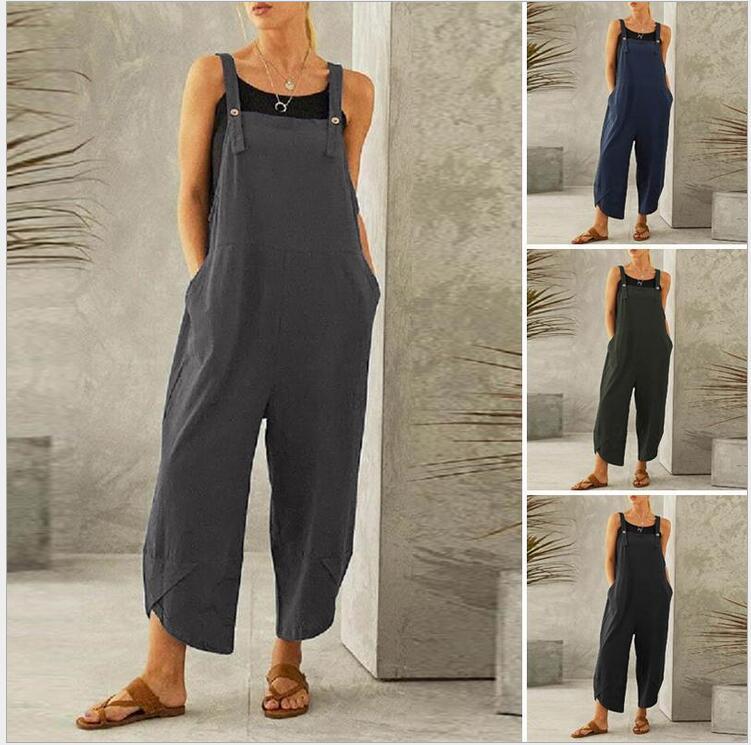 2023 Amazon eBay AliExpress wish European and American Women's Solid Color Casual Cropped Overalls