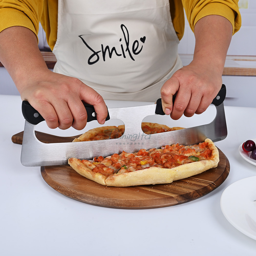 Newly upgraded pizza cutter stainless steel pizza machete double handle Shaker nougat pancake cutter tool
