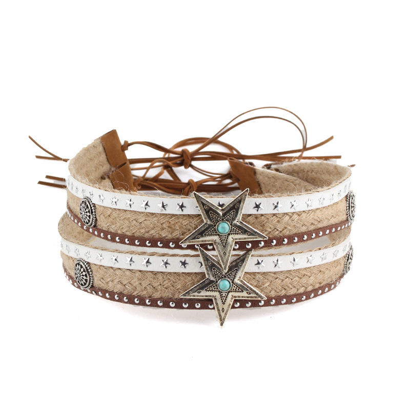 Personalized hat belt accessories handmade diy assembled hemp rope five-pointed star wide hat belt European and American style hat accessories wholesale