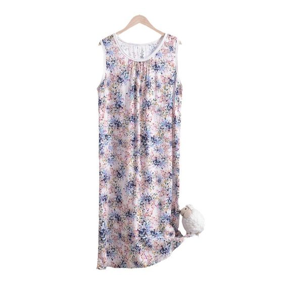 Silk Nightdress Women's Summer Loose plus size Sleeveless Vest Skirt Artificial Cotton Home Clothes Mother's Cotton Silk Nightdress