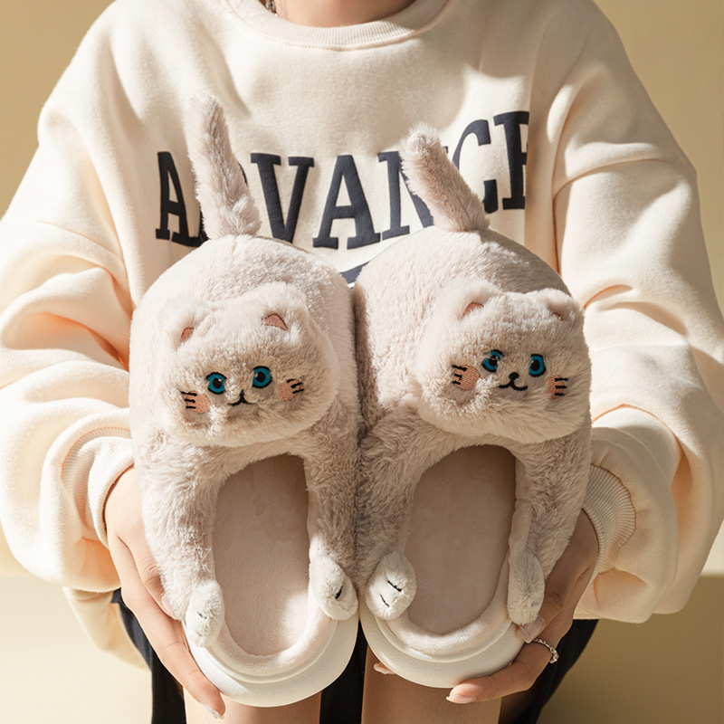 New autumn and winter Mao Mao cute cat cartoon cotton slippers lovers home indoor warm simulation cat slippers