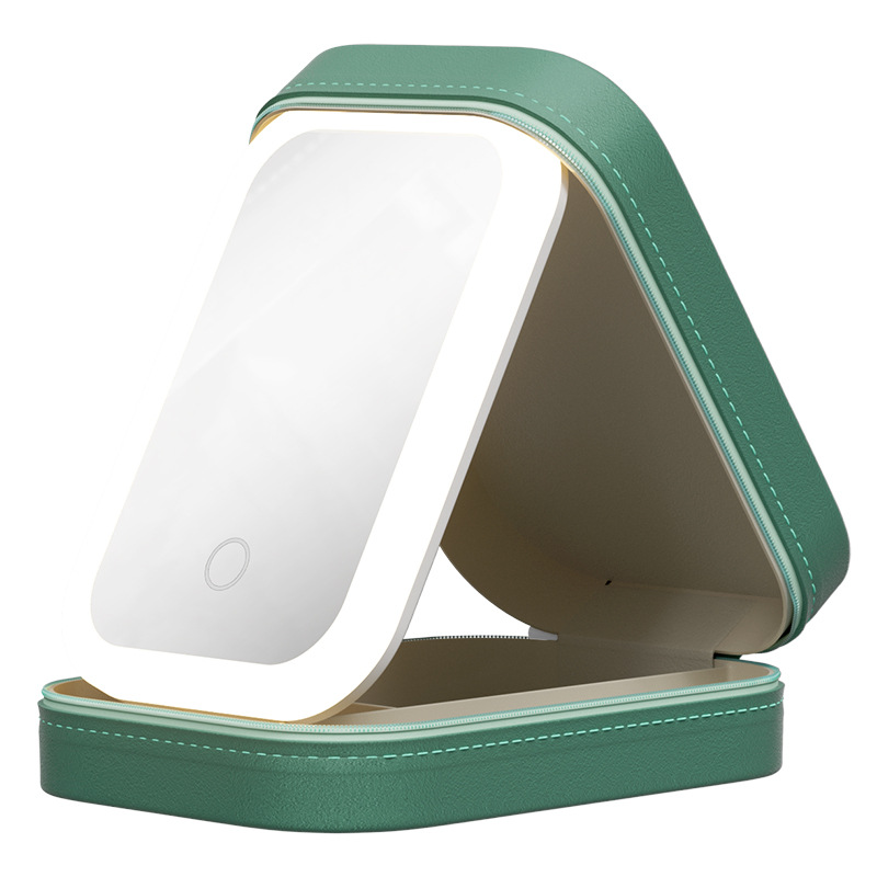 Multifunctional LED cosmetic mirror with light three-color adjustable mirror folding integrated jewelry box cosmetic storage box