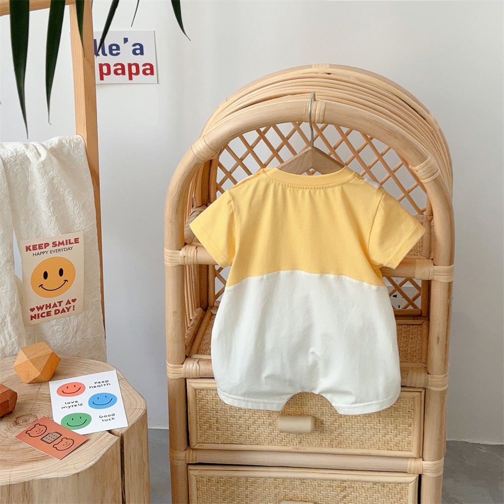 Ins Style Summer 0-1 Year Old Baby Fake Two-Piece Short Climbing Thin Short-Sleeved Newborn Full Moon Hundred Days Clothes