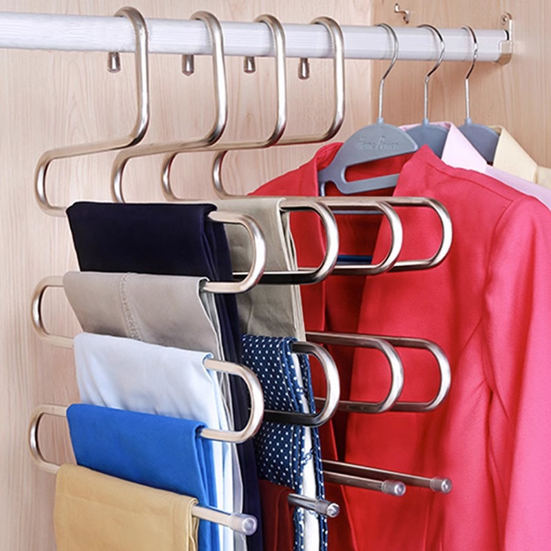 S-type pants rack multi-layer multifunctional pants clip hanger wardrobe pants towel non-slip storage finishing drying artifact