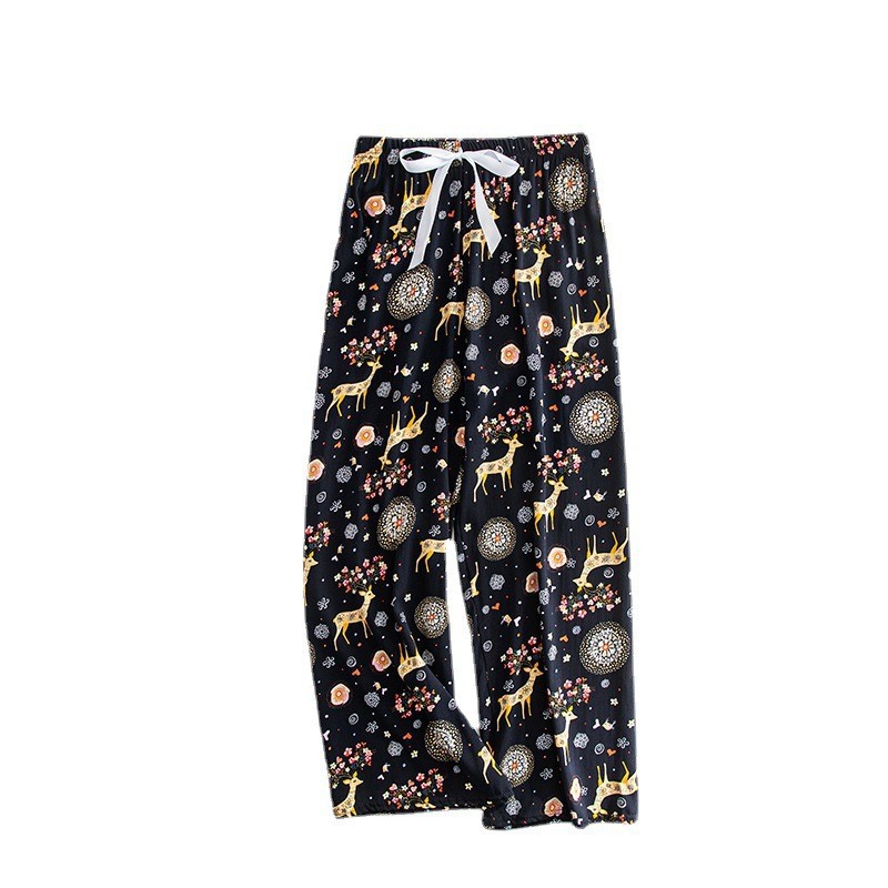 Women's cotton silk pajama pants summer thin cartoon printed loose wide-leg pants pregnant women can wear outside plus size home casual pants