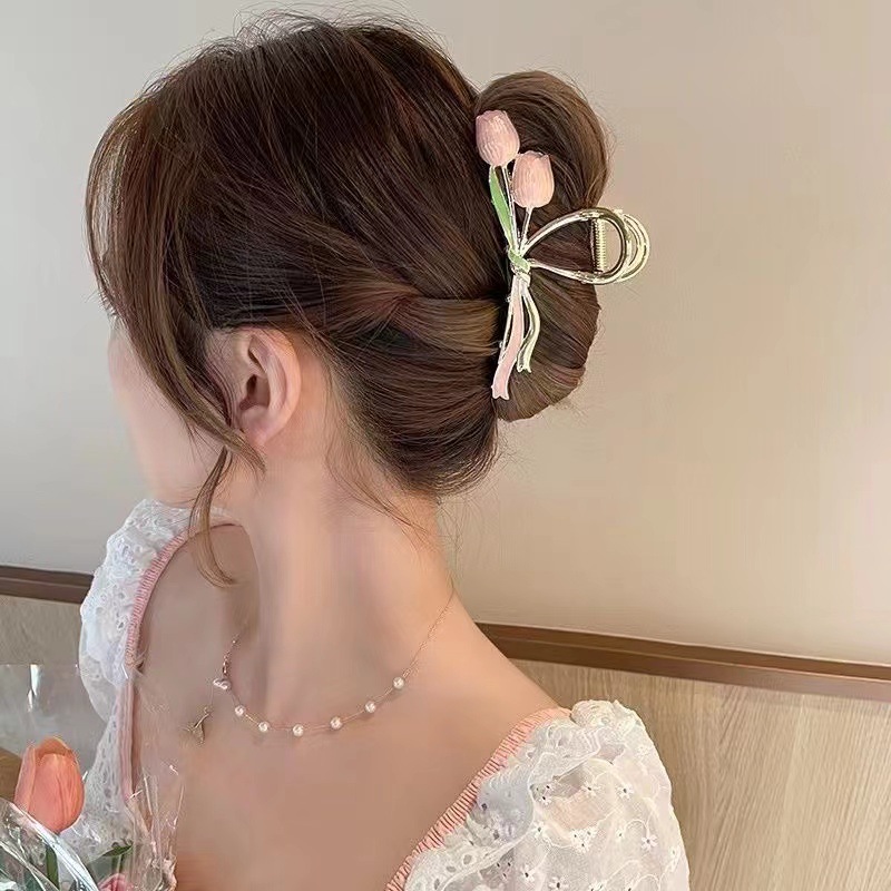 Pince à cheveux en forme de fleur peinte à la main avec des explosions de printemps, pince à cheveux féminine douce et girly, pince à cheveux en forme de requin_voghion.com