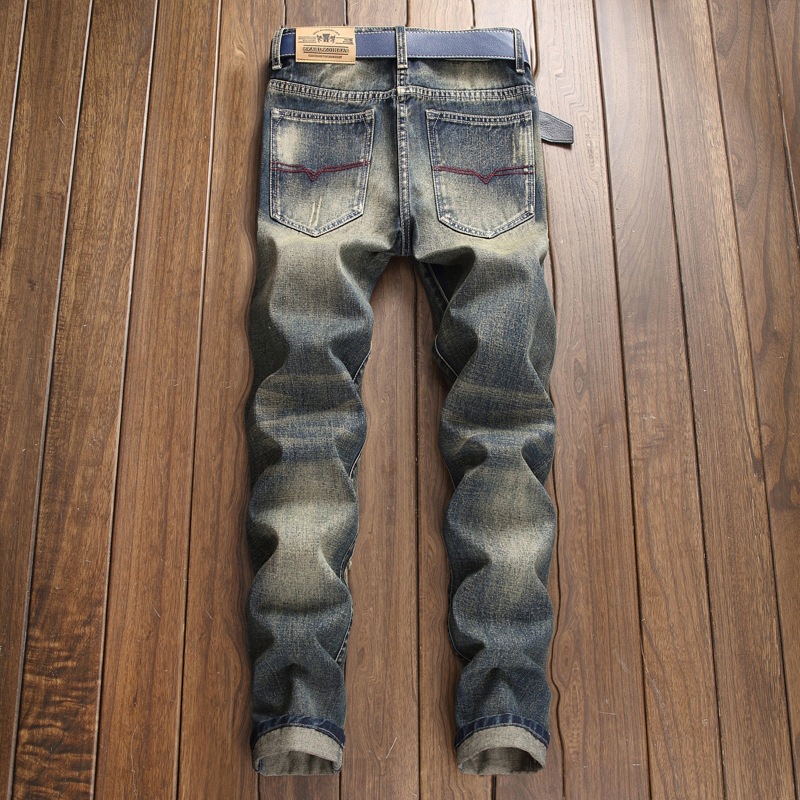 Men's jeans wholesale, retro water-washed, ripped jeans for men, inelastic, Western and European style, versatile, cross-border