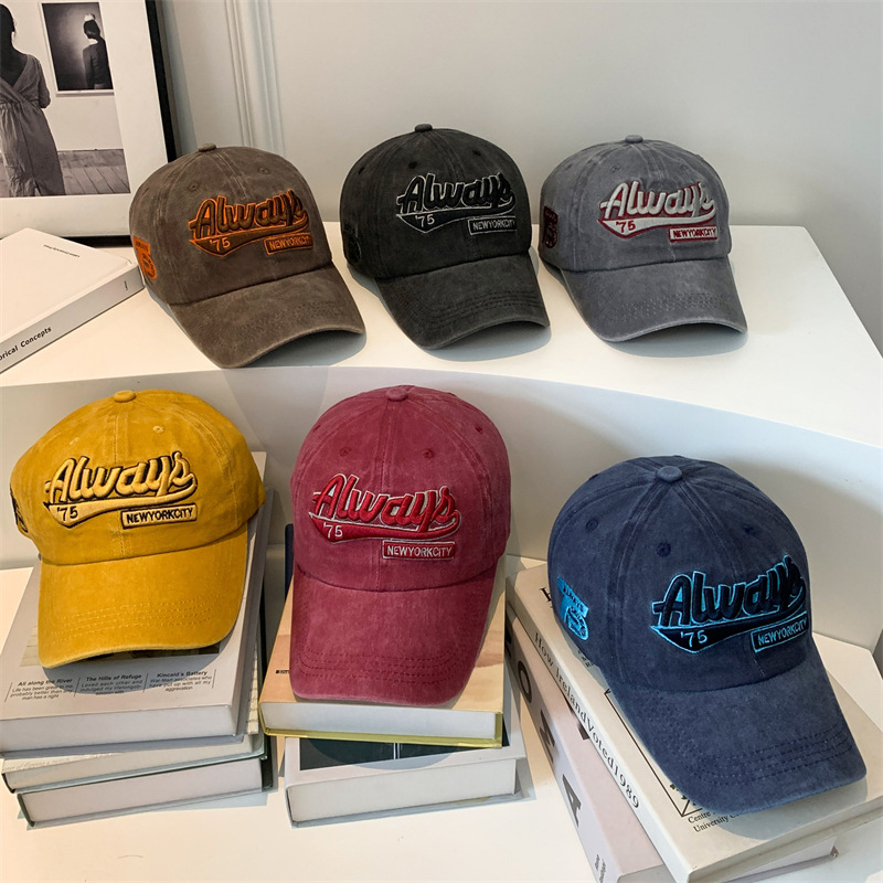 Cross-border AliExpress washed old letter embroidered peaked cap trendy men's personalized Street Women's sun-proof baseball hat