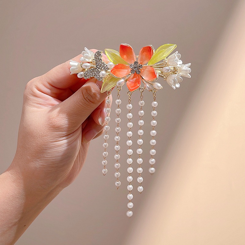 Factory Direct sales ancient style super fairy fashion flower tassel hairpin Hanfu cheongsam accessories half tie Pearl hairpin wholesale_voghion.com