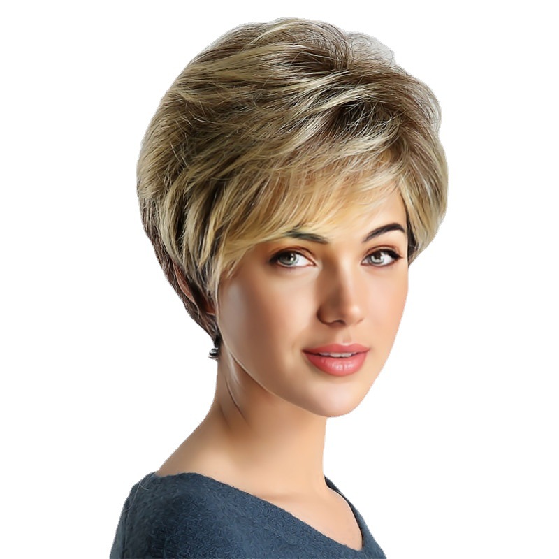 Tiktok foreign trade supply wig women's oblique bangs short curly hair European and American fashion highlights short hair headgear overseas generation hair