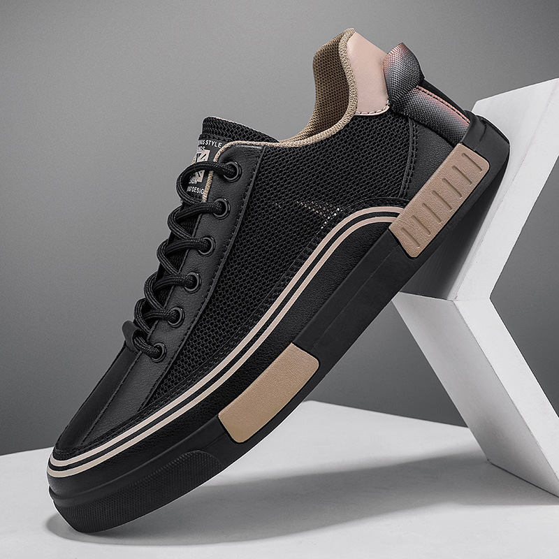 Lace-up College Style Sports Men's Shoes Large Size Round Head Student Color-matching Sneakers Spring and Autumn Breathable Mesh Casual Shoes Cross-Border