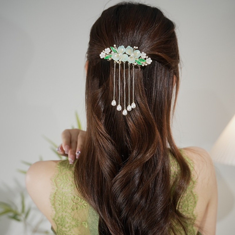 Factory Direct sales ancient style super fairy fashion flower tassel hairpin Hanfu cheongsam accessories half tie Pearl hairpin wholesale_voghion.com