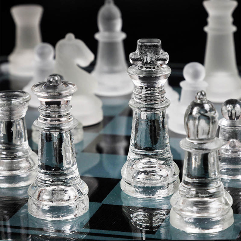 Supply 35*35cm frosted glass chess set glass crystal chess