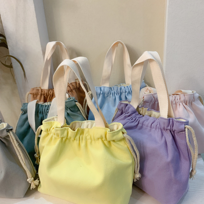 Plain simple Japanese lunch box bag lunch bag canvas bag drawstring handbag hand bag cloth bag printing