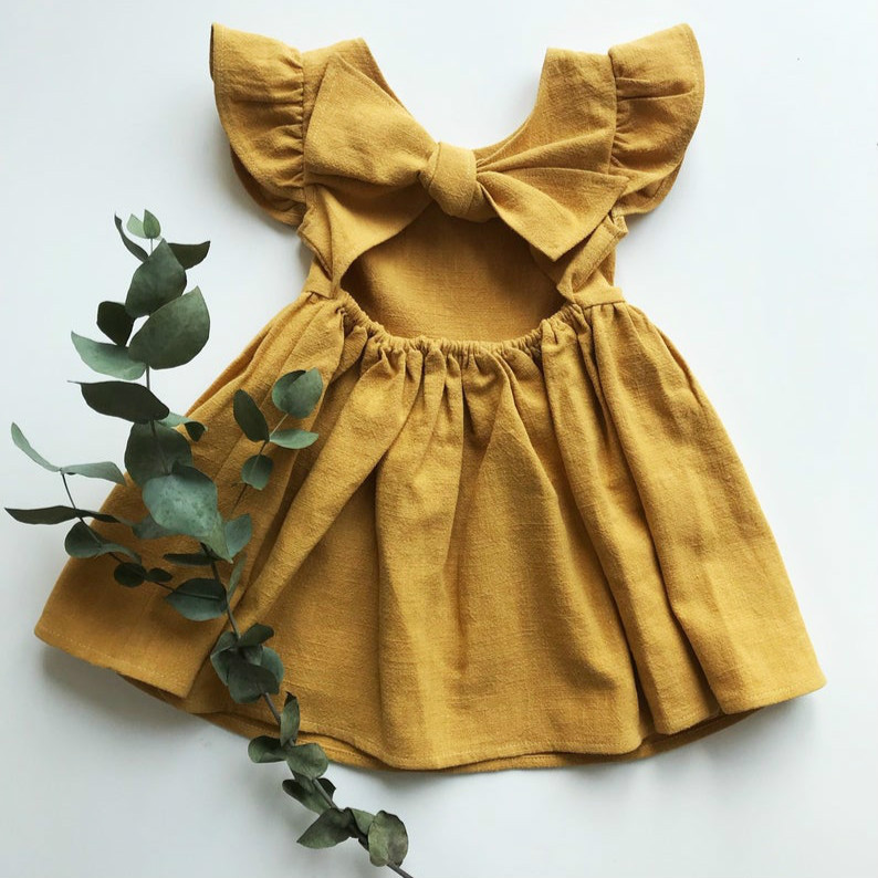 Cross-border Europe and the United States new girls dress baby cotton and linen solid color bow princess tutu skirt children's children's clothing