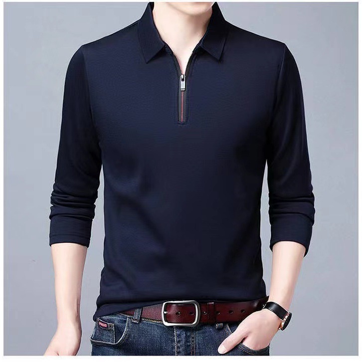 Amazon Explosions Long-sleeved T-shirt Men's Lel Solid Color Men's Polo Shirt Spring and Autumn Men's Large Size Base Shirt T-shirt