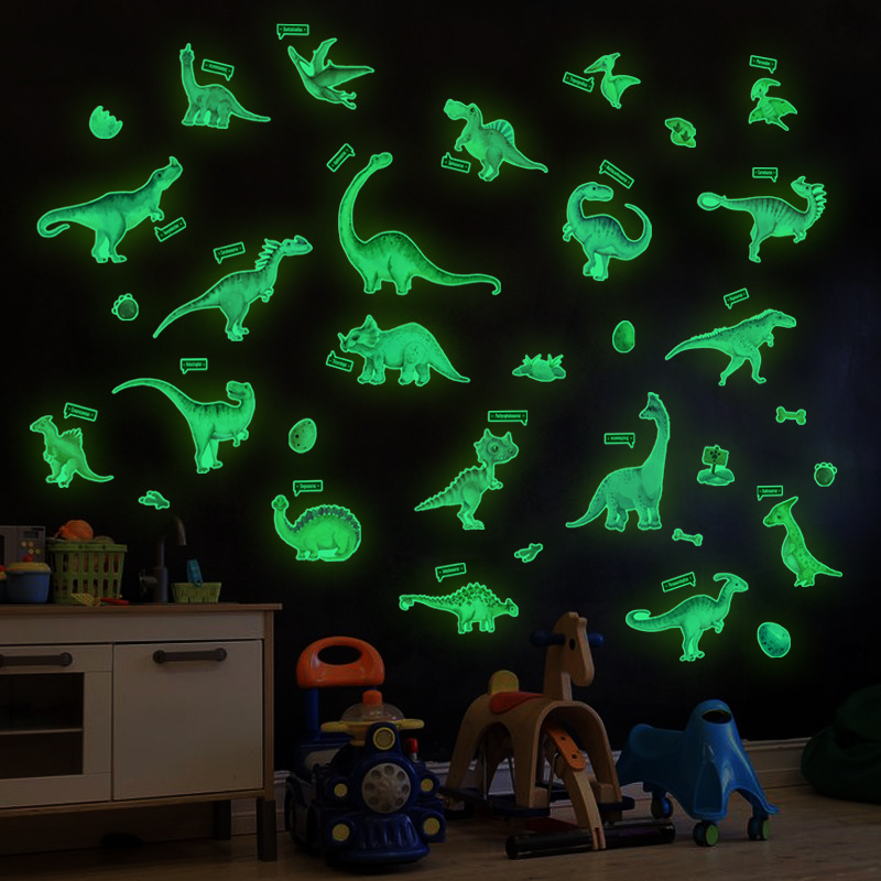 YG201 Luminous Dinosaur Wall Stickers Cartoon Animals Dinosaur Egg Fluorescent Stickers Foreign Trade Hot Selling Children's Room Decorative Stickers